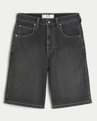 Hollister - Below-the-knee Washed Black Super Baggy Denim Shorts - Lyst