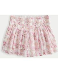 Hollister - Mid-rise Smocked Crinkle Voile Mini Skort - Lyst