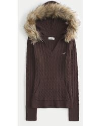 Hollister - Zopfstrick-Pullover mit Kapuze mit Kunstpelzbesatz - Lyst
