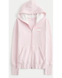 Hollister - Waffle Lined Hood Zip-up Logo Graphic Hoodie - Lyst