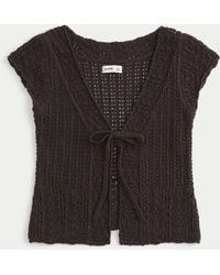 Hollister - Short-sleeve Tie Front Open-stitch Cardigan - Lyst