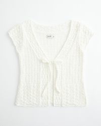 Hollister - Short-sleeve Tie Front Open-stitch Cardigan - Lyst
