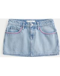 Hollister - Low-rise Pink Embroidered Light Wash Denim Mini Skort - Lyst