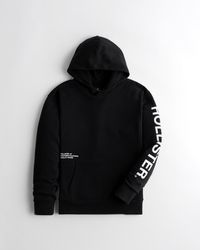 Hollister Relaxed Print Logo Graphic Hoodie - Black