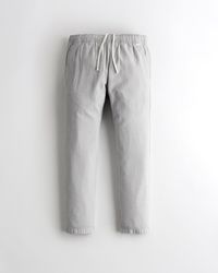Hollister Slim Straight Linen-blend Drawstring Trousers - Grey