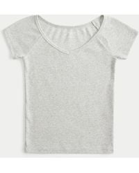 Hollister - Ribbed Off-the-shoulder V-neck T-shirt - Lyst