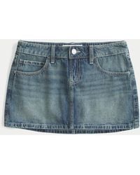 Hollister - Low-rise Medium Wash Embroidered Denim Mini Skort - Lyst