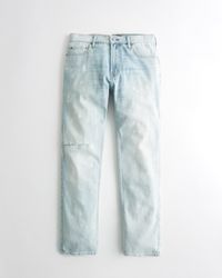 Hollister Distressed Light Wash Paint Splatter Vintage Straight Jeans - Blue