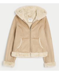 Hollister - Jacke mit Kapuze aus Shearling-Lammfellimitat mit Kunstpelzfutter - Lyst