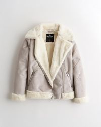 faux shearling biker jacket hollister