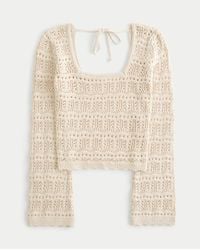 Hollister - Long-sleeve Square-neck Crochet-style Sweater - Lyst