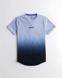 Hollister Ombré Logo Curved Hem T-shirt - Blue