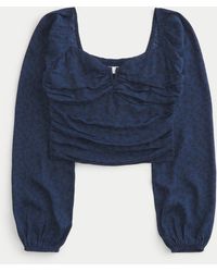 Hollister - Long-sleeve Notched Neck Ruched Top - Lyst