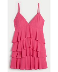Hollister - V-neck Ruffled Tier Babydoll Mini Dress - Lyst