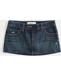 Hollister - Ultra Low-rise Dark Wash Floral Print Micro Mini Skort - Lyst