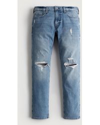 Hollister Leichte Slim Straight Jeans in mittlerer Waschung mit Rissen - Blau