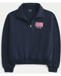 Hollister - Easy Usa Graphic Half-zip Sweatshirt - Lyst