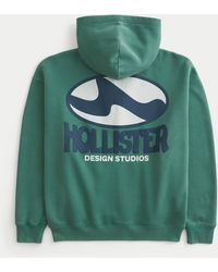 Hollister - Boxy Zip-up Logo Graphic Hoodie - Lyst