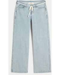 Hollister - Ultra Low-rise Mini Waistband Light Wash Tie Waist Baggy Jeans - Lyst