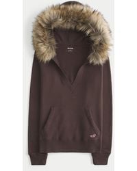 Hollister - Hollister Feel Good Faux Fur Trim V-neck Hoodie - Lyst