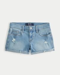 Hollister - Low Rise Jeans-Shorts; helle Waschung in Distressed-Optik - Lyst