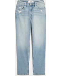 Hollister - High-rise Distressed Light Wash Straight Jeans - Lyst