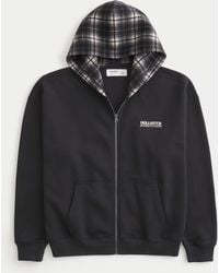 Hollister - Boxy Zip-up Plaid Hood Logo Hoodie - Lyst
