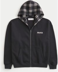 Hollister - Boxy Zip-up Plaid Hood Logo Hoodie - Lyst
