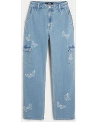 Hollister - Ultra High-rise Light Wash Butterfly Print Cargo Dad Jeans - Lyst