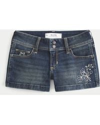 Hollister - Low Rise Shortie-Jeans-Shorts in dunkler Waschung mit Stickerei - Lyst