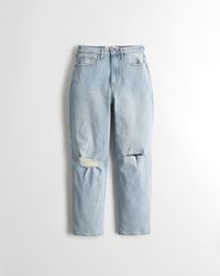 Hollister Curvy Ultra High-rise Ripped Embellished Vintage Straight Jeans - Blue