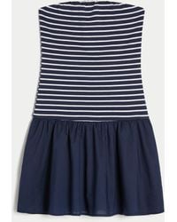 Hollister - Strapless Drop-waist Knit-woven Mini Dress - Lyst