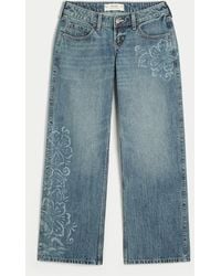 Hollister - Ultra Low-rise Medium Wash Floral Print Baggy Jeans - Lyst