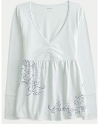 Hollister - Long-sleeve Pinch Bust Graphic Babydoll Top - Lyst
