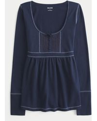 Hollister - Long-sleeve Henley Babydoll Top - Lyst