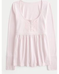 Hollister - Long-sleeve Henley Babydoll Top - Lyst