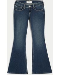 Hollister - Ultra Low-rise Dark Wash London Embroidery Flare Jeans - Lyst
