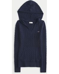 Hollister - Cable-knit V-neck Hoodie Sweater - Lyst