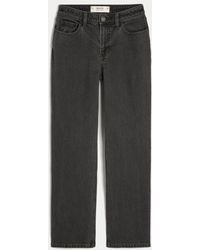 Hollister - High-rise Washed Black Straight Jeans - Lyst