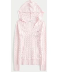 Hollister - Cable-knit V-neck Hoodie Sweater - Lyst