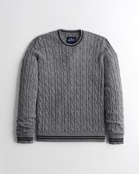 Hollister Relaxed Cable Knit Crew Jumper - Grey