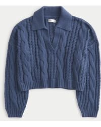 Hollister - Easy Long-sleeve Cable-knit Polo Sweater - Lyst