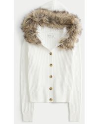 Hollister - Hooded Faux Fur Trim Cardigan - Lyst