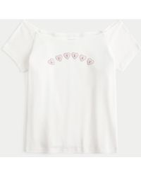 Hollister - Off-the-shoulder Cutesy Graphic Tee - Lyst