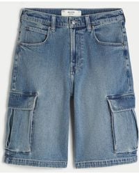 Hollister - Medium Wash Super Baggy Denim Cargo Shorts - Lyst