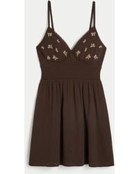 Hollister - Smocked Waist Embroidered Mini Dress - Lyst