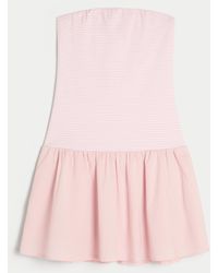 Hollister - Strapless Drop-waist Knit-woven Mini Dress - Lyst