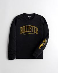 Hollister Long-sleeve Embroidered Logo Graphic Tee - Black