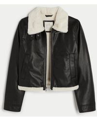 Hollister - Faux Fur-lined Vegan Leather Crop Biker Jacket - Lyst