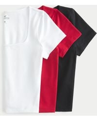 Hollister - Nahtloses T-Shirt mit Naht und eckigem Ausschnitt, 4er-Pack - Lyst